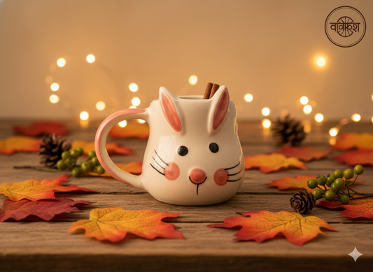 Handcrafted Ceramic Mug | Eco-Friendly Clay Mugs for Coffee & Tea | Rustic Home & Office Use | Artisanal Cute Rabbit Design