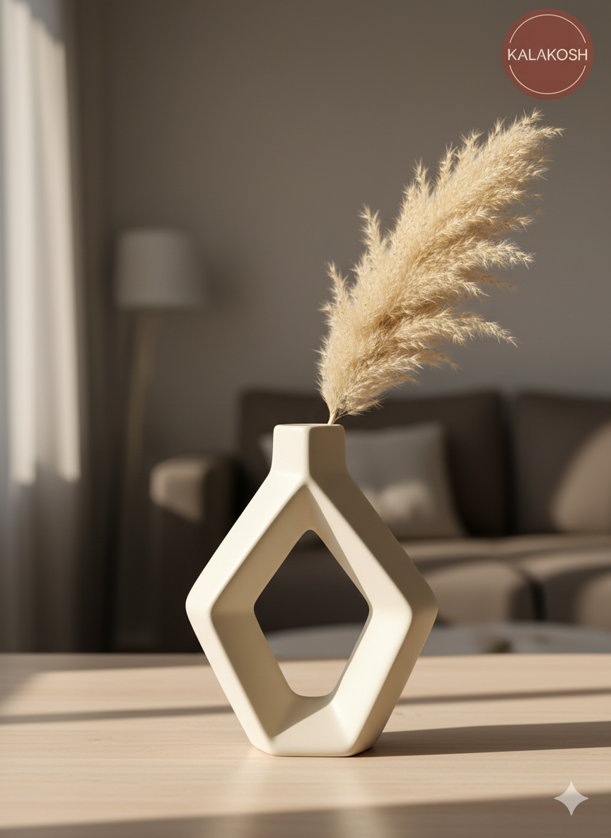 Modern Geometric Home Decor Vase for Living Room & Office Use | Premium Ceramic Decorative Showpiece for Home Use, Tables & Gifting