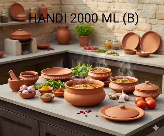 Disposable Terracotta Handi Pots (2000 ml) | Clay Serving Bowls for Biryani, Curries, Dahi, Desserts | Eco-Friendly & Biodegradable Earthenware Serving Handis