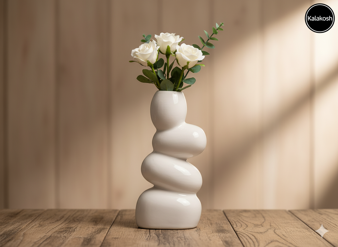 Handcrafted White Ceramic Planter Vase for Home & Office Decor | Artisan Clay Pot | Eco-Friendly Modern Rustic Tabletop Flower Pot | Unique Gifting