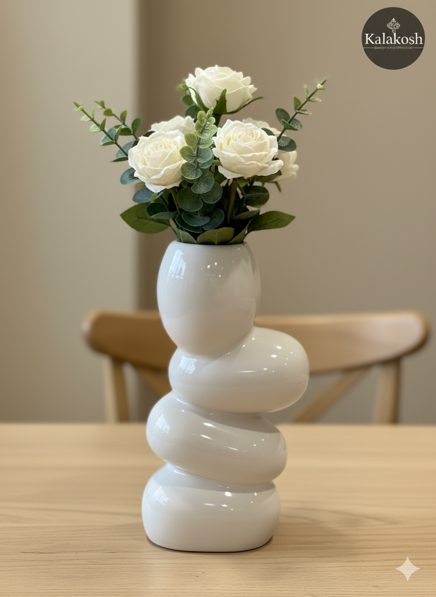 Handcrafted White Ceramic Planter Vase for Home & Office Decor | Artisan Clay Pot | Eco-Friendly Modern Rustic Tabletop Flower Pot | Unique Gifting