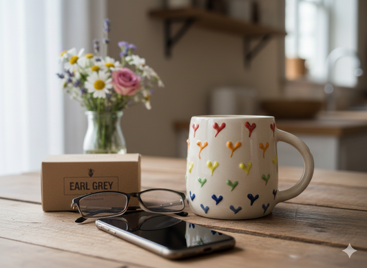 Rainbow Heart Ceramic Coffee Mug - Embossed 3D Design Tea Cup for Home Use & Office Use | Cute Kitchen Drinkware & Multipurpose Home Decor Vase | Microwave Safe Gift for Friends & Family (350ml)