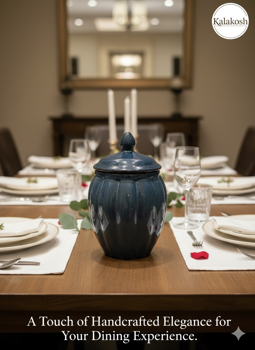 Premium Ceramic Pickle Jar Container with Lid | Home Decor Vase | Multipurpose Storage for Kitchen, Dining, Office Use & Gifting | Handcrafted Blue Glaze