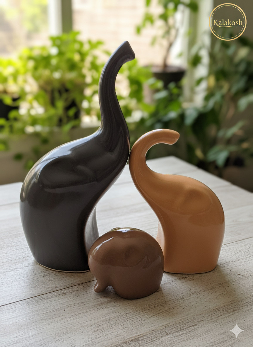 Handcrafted Elephant Family Ceramic Planters for Home Decor & Office Decor | Rustic Clay Showpiece Set | Eco-Friendly Artistic Vases for Gifting