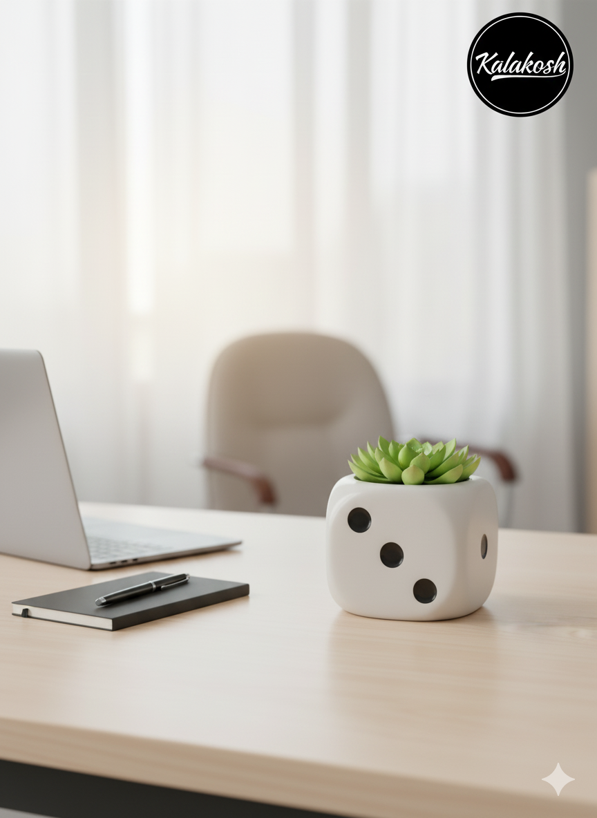 Handcrafted Ceramic Planter | Dice Design Clay Pot for Home & Office Decor | Eco-Friendly Artistic Desk Planter Gift | Rustic Indoor Flower Pot