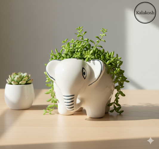 Elephant Shape Planter / Pen-Pencil Holder (White)