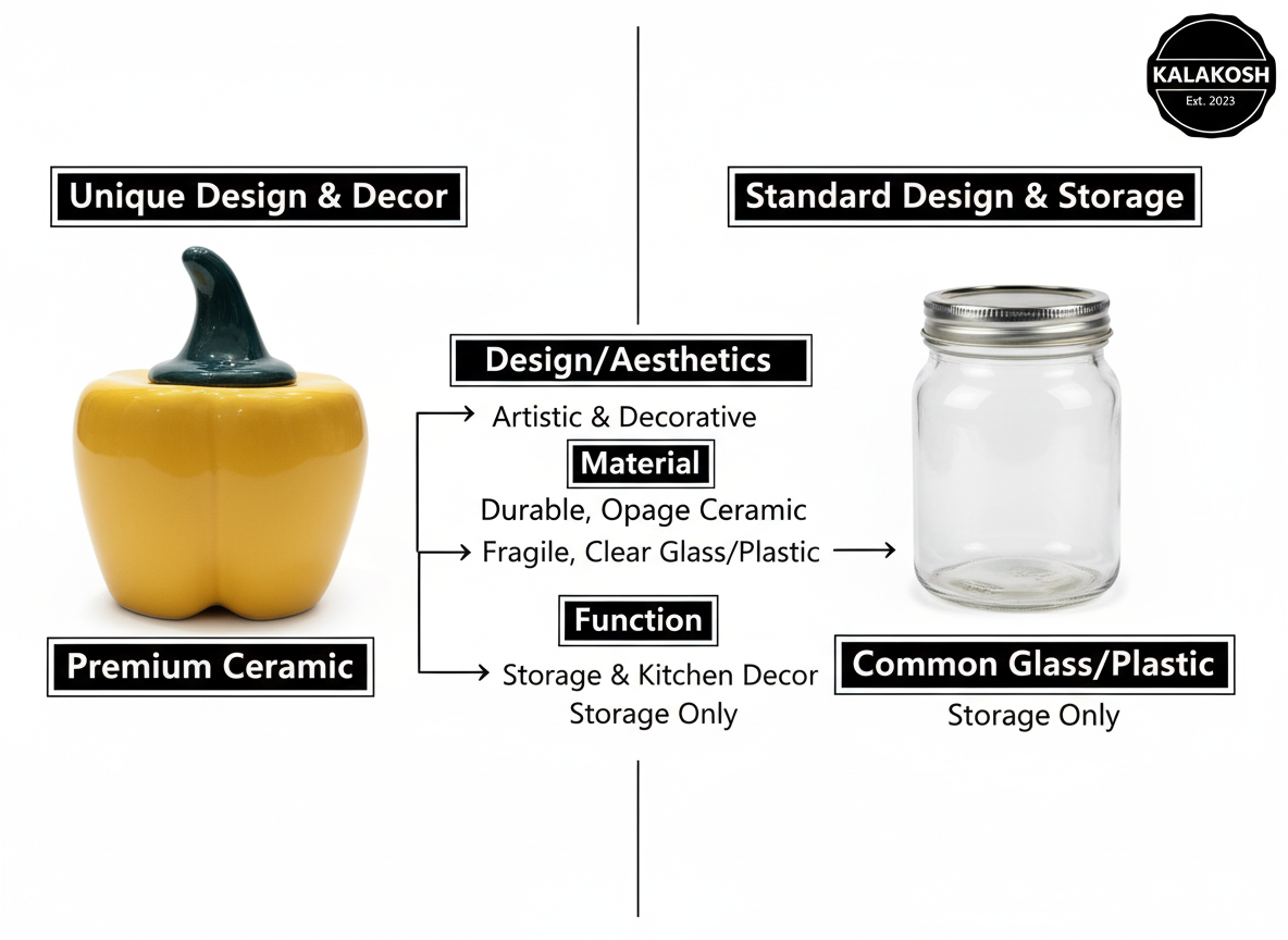 Artisan Ceramic Pickle Jar Container with Lid | Home Decor Vase | Stylish Kitchen Storage | Office Use Accent | Yellow Pepper Design | Gifting