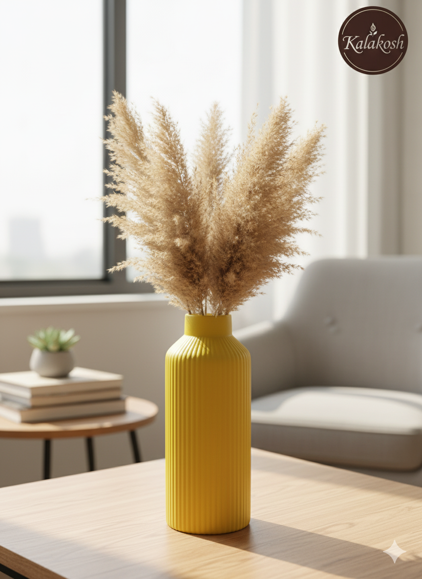 Handcrafted Yellow Fluted Ceramic Planter | Eco-Friendly Clay Vase for Rustic Home & Office Decor | Artisan Table Centerpiece | Unique Gifting