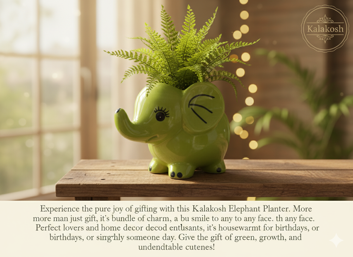 Charming Green Elephant Ceramic Planter Pot | Home Decor Vase for Plants & Succulents | Ideal for Home Use, Office Use, Table Top & Gifting