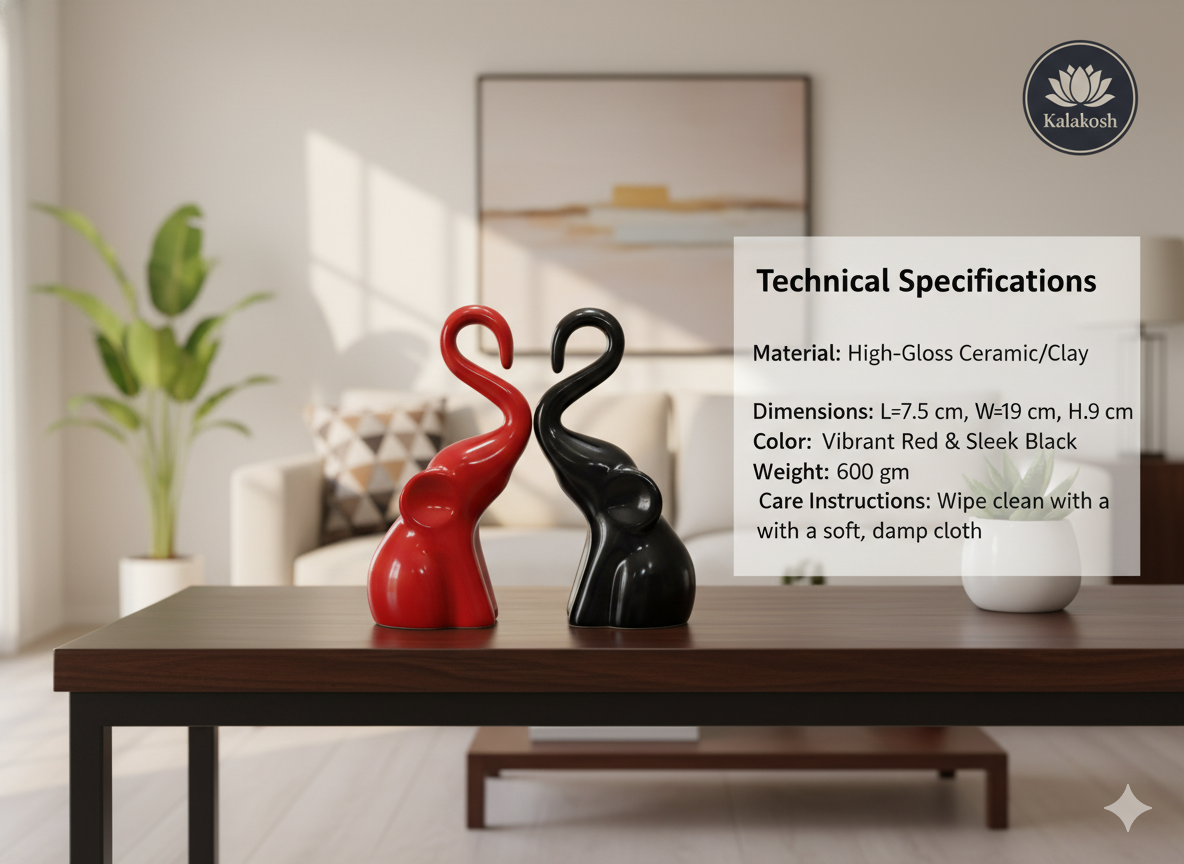 Artisanal Ceramic Elephant Planters Pair | Rustic Home Decor & Office Table Showpiece | Eco-Friendly Clay Figurine for Gifting | Black & Red