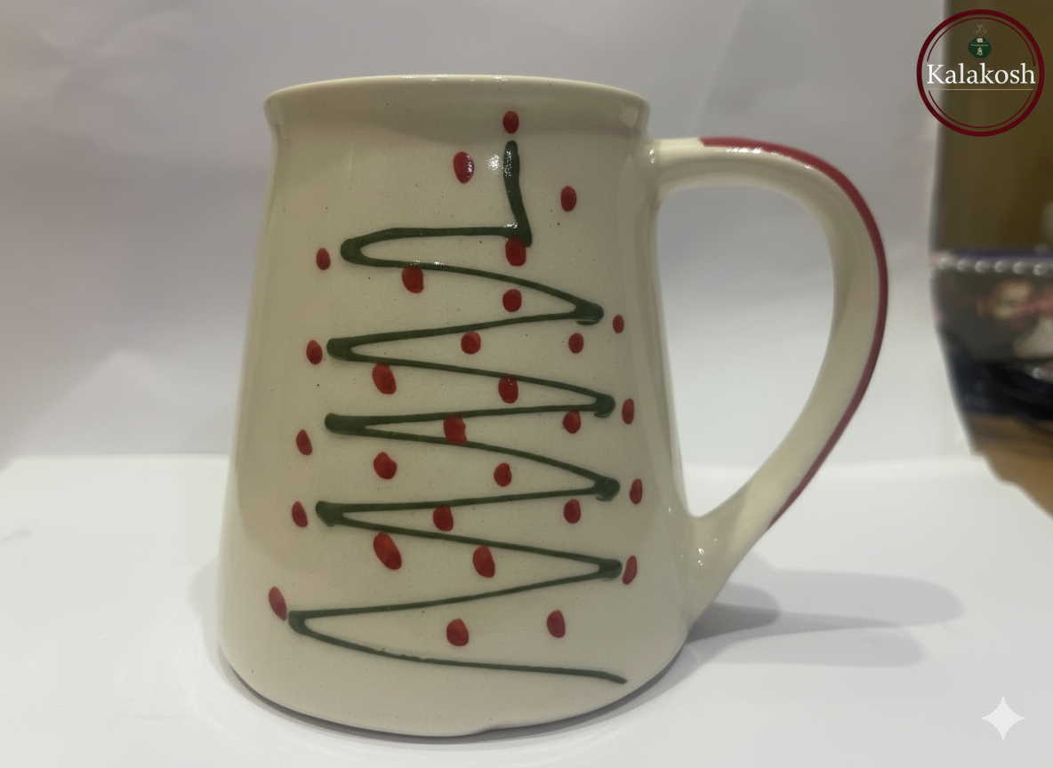 Handcrafted Christmas Tree Ceramic Coffee/Tea Mug for Home Decor, Office Use & Gifting | Premium Clay Cup for Hot & Cold Beverages