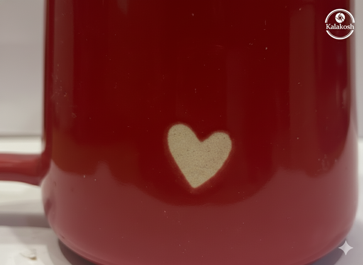 Premium Red Ceramic Coffee Tea Mug for Home Decor, Office Use, and Gifting | Cute Heart Design, Glossy Finish, 300ml | Ideal Home Use Kitchenware, Festive Home Decor Vase
