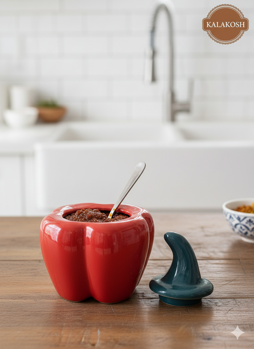 Premium Ceramic Pickle Jar Container Set of 3 | Bell Pepper Design | Home Décor Vase for Kitchen & Dining | Office Use Storage | Multipurpose Home Use Set