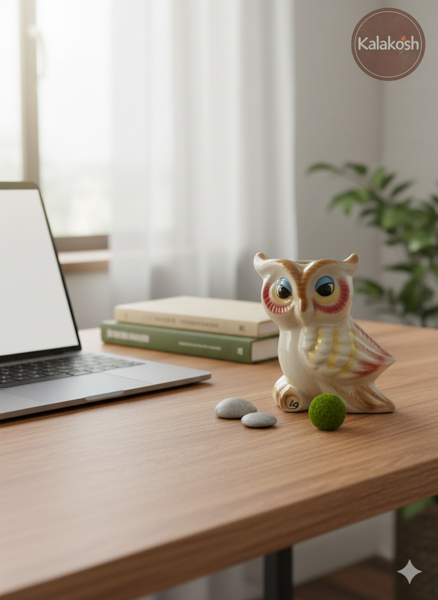 Artisanal Ceramic Owl Shape Planter  | Handcrafted Clay Home Decor Office Desk Flower Pot | Rustic Eco-Friendly Gift for Succulents & Small Plants