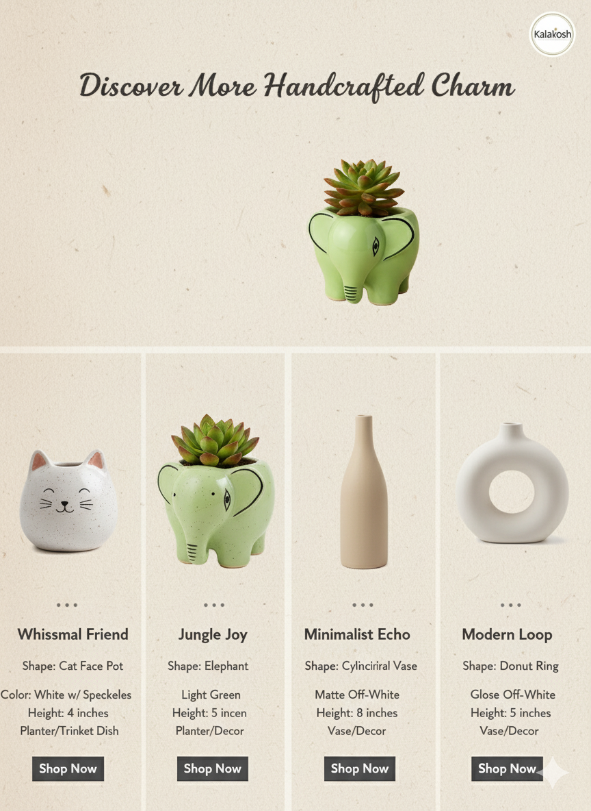 Handcrafted Ceramic Cactus Planter & Pen Holder for Desk, Home & Office Décor | Eco-Friendly Clay Pot & Stationary Organizer | Rustic Table Décor Gift