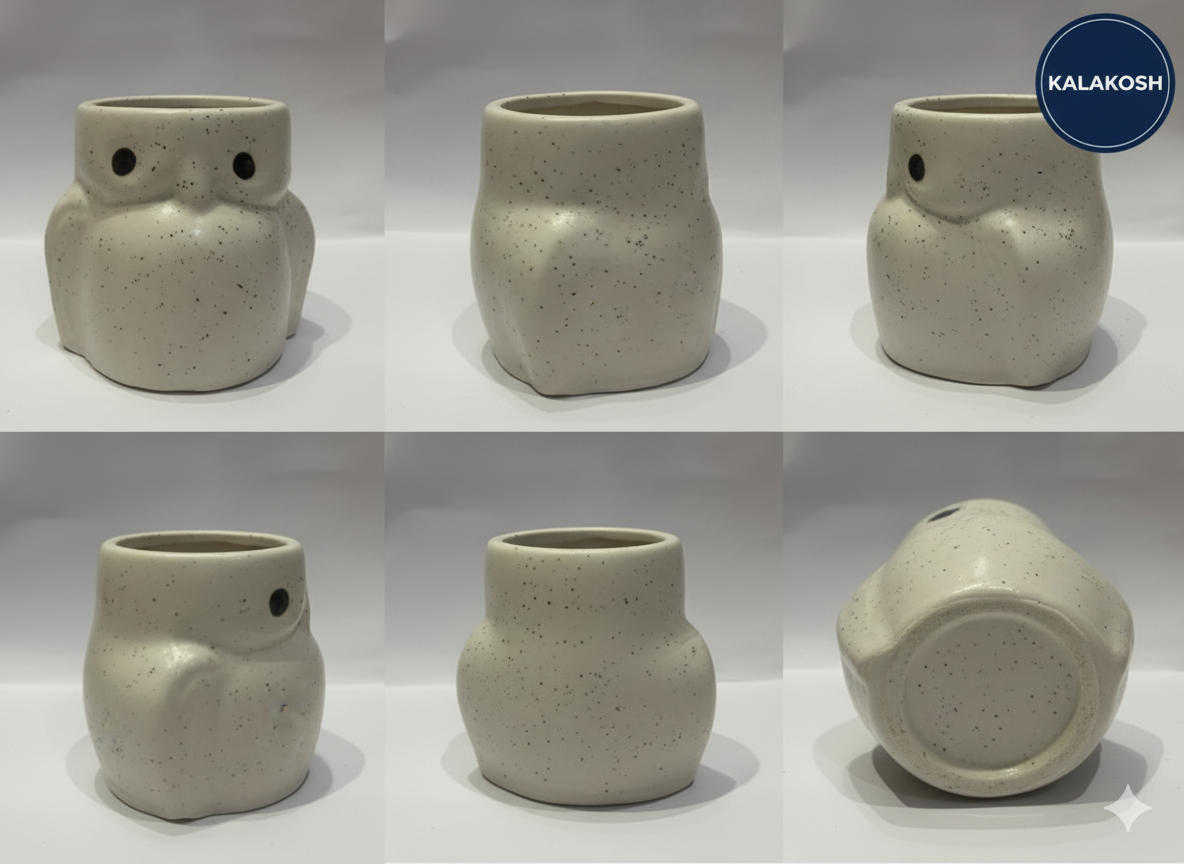 Handcrafted Owl Ceramic Planter & Pen Holder for Desk Décor | Speckled Clay Planters for Home Office | Artisan Eco-Friendly Succulent Pot Gift