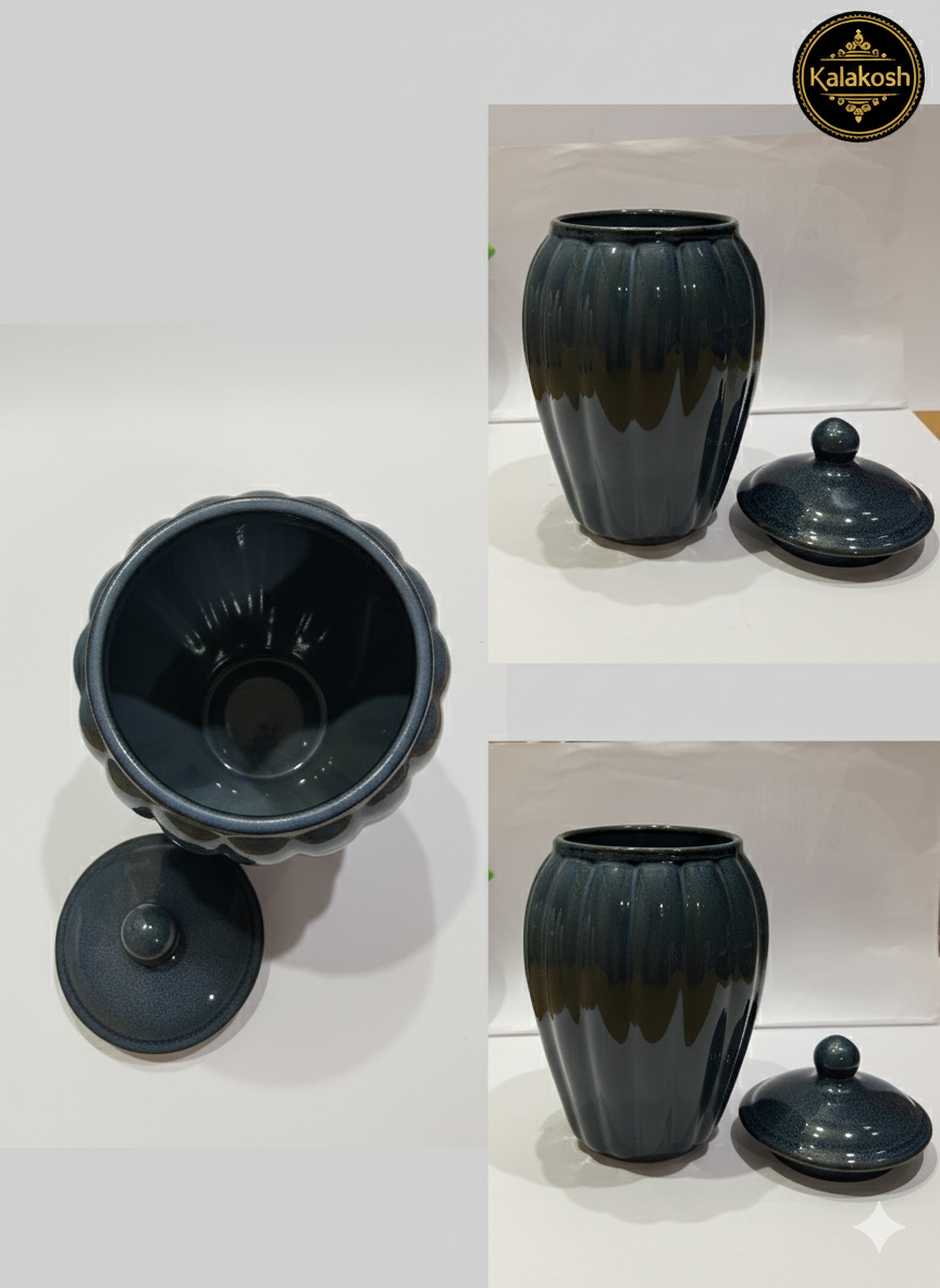 Premium Ceramic Pickle Jar Container with Lid | Home Decor Vase | Multipurpose Storage for Kitchen, Dining, Office Use & Gifting | Handcrafted Blue Glaze