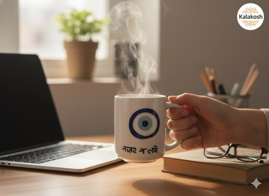 Evil Eye Mug for Coffee Tea | "Nazar Na Lage" Hindi Text | Premium Ceramic Home Decor | Unique Gift for Office & Home Use | Anti-Evil Eye Protection
