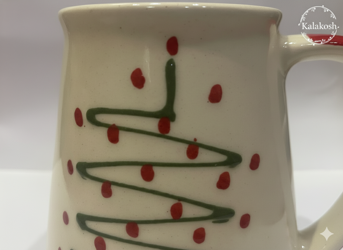 Handcrafted Christmas Tree Ceramic Coffee/Tea Mug for Home Decor, Office Use & Gifting | Premium Clay Cup for Hot & Cold Beverages