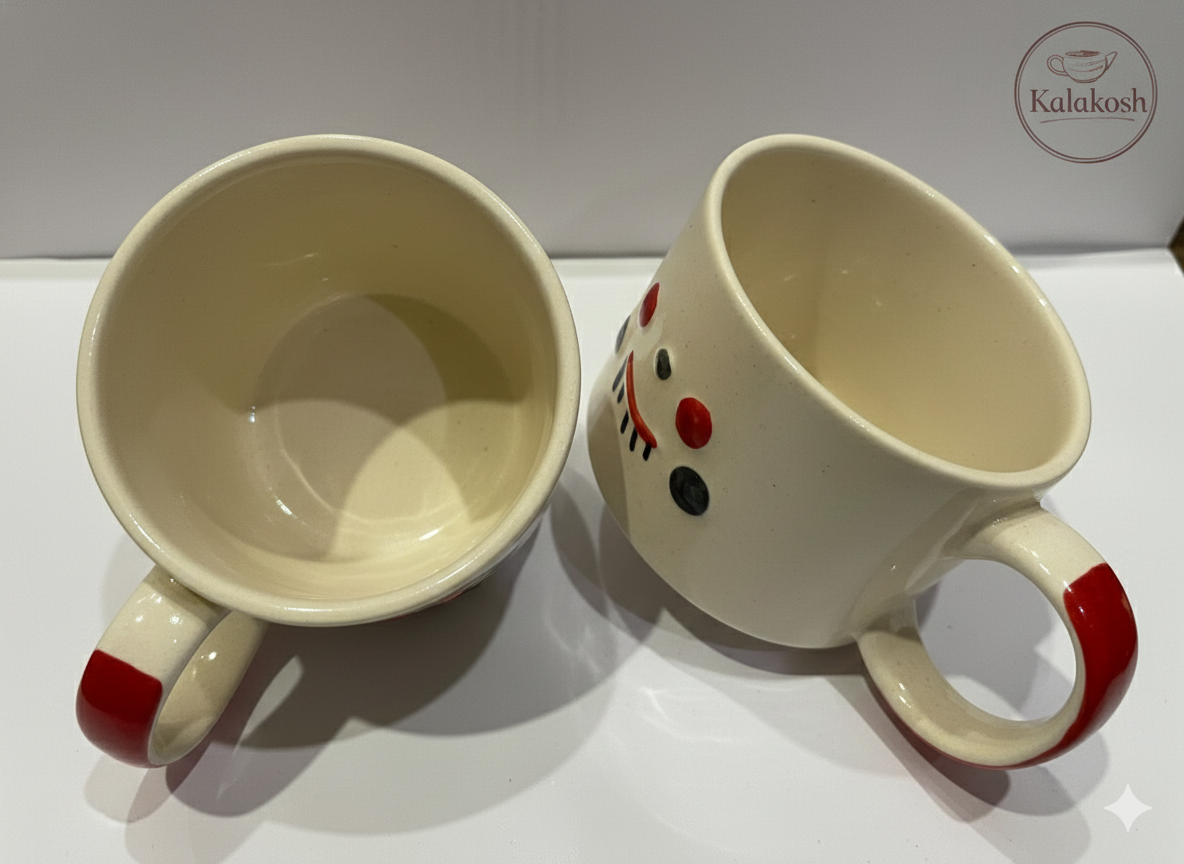 Handmade Ceramic Tea Coffee Mugs Combo (Set of 2) | Cute Happy Face Design | Home Decor, Office Use, Kitchenware Gift Set | Glossy Finish