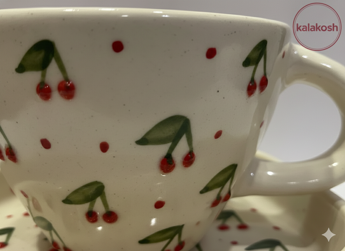 Hand-Painted Ceramic Tea Coffee Cup & Saucer Set | Home Decor | Office Use | Premium Aesthetic Gift