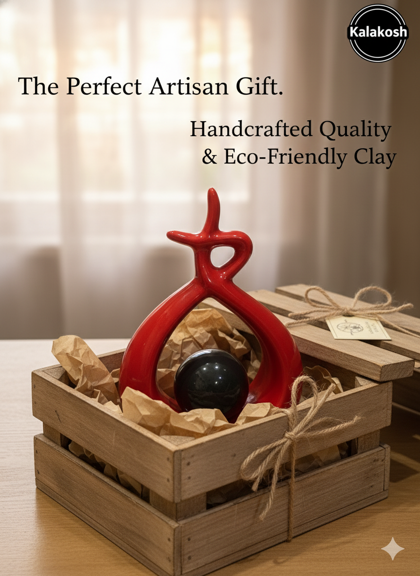 Handcrafted Red Abstract Ceramic Planter & Showpiece | Eco-Friendly Clay Home & Office Decor | Unique Artistic Sculpture & Table Accent