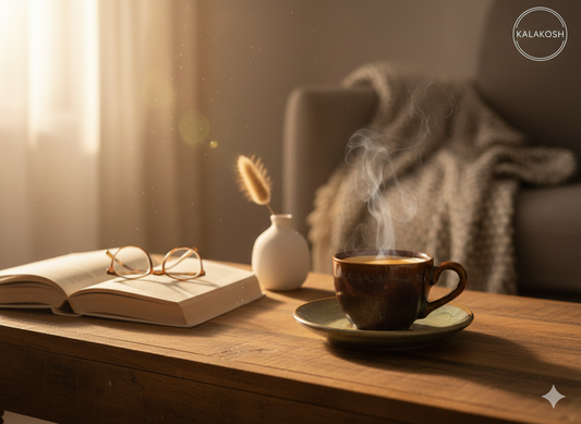 Kalakosh Handcrafted Ceramic Tea and Coffee Cup with Saucer Set – Premium Reactive Glaze Stoneware for Home Decor, Office Use & Gifting – Elegant Brown & Green Dual-Tone (Single Set)