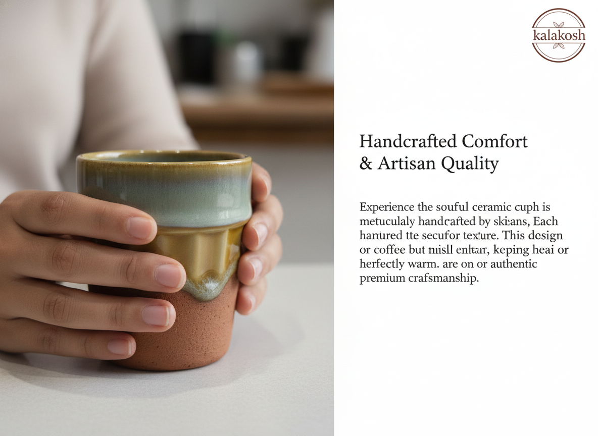 Premium Ceramic Cutting Chai & Coffee Cup Set with Metal Carrier Stand (Set of 2) – Handcrafted Dual-Tone Kullad Mugs for Home Decor, Kitchen, Office Use & Gifting – Elegant Home Decor Vase Style