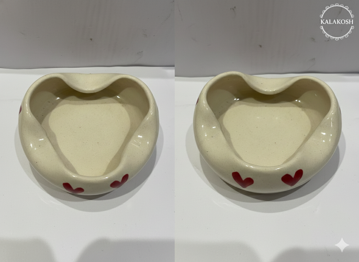 Premium Heart Printed Ceramic Ashtray for Home Decor | Speckled Ivory Glazed Accent Piece | Home & Office Use | Unique Gifting Vase