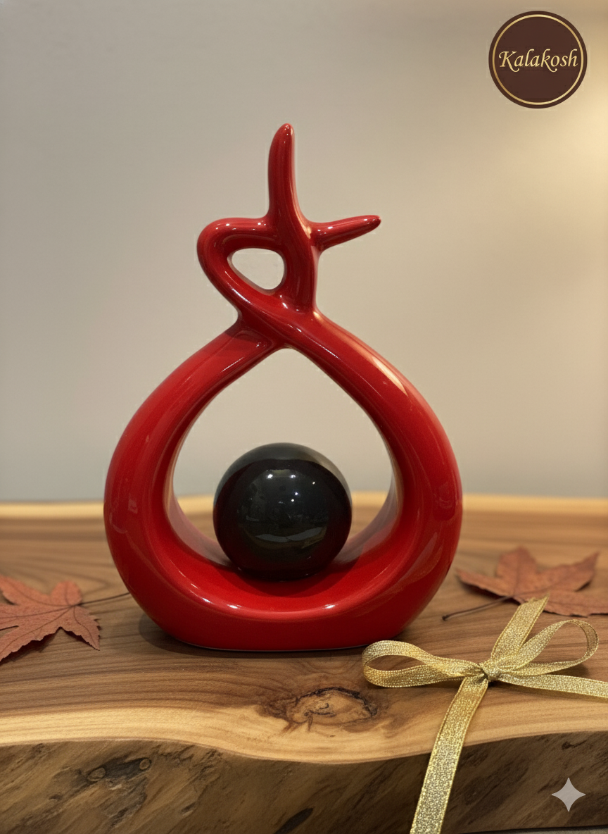 Handcrafted Red Abstract Ceramic Planter & Showpiece | Eco-Friendly Clay Home & Office Decor | Unique Artistic Sculpture & Table Accent