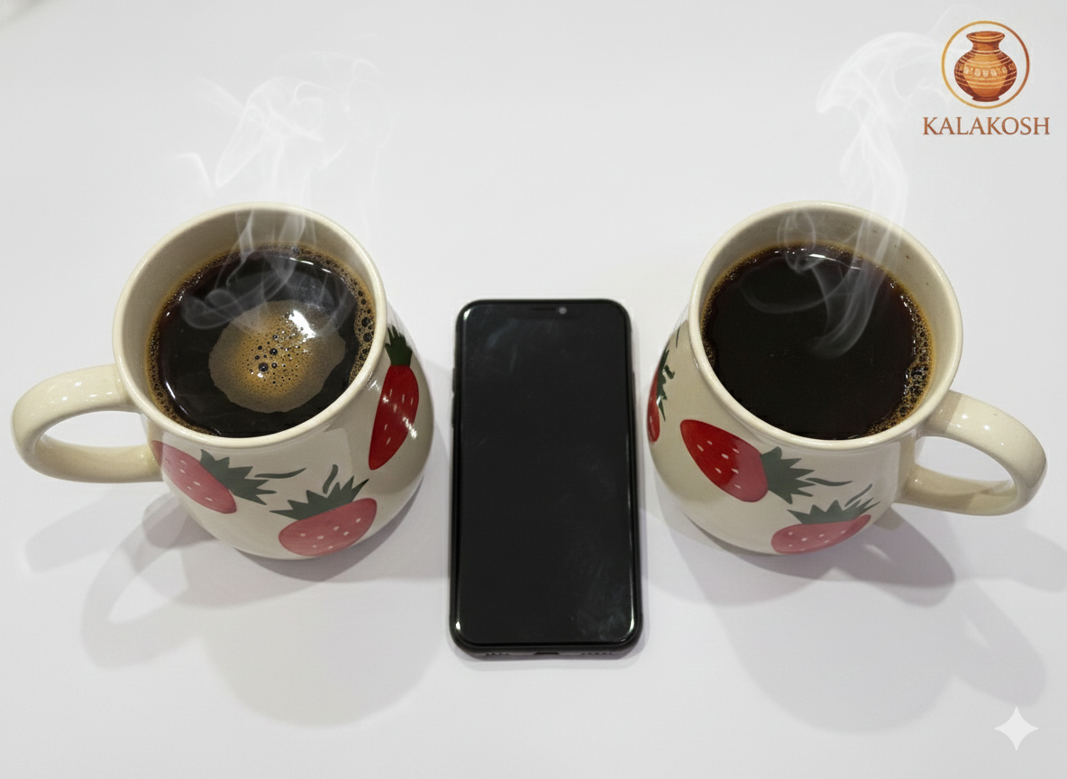 Hand-Painted Strawberry Ceramic Mug Set | Tea Coffee Milk Office Home Decor Use | Artistic Clay Stoneware Kitchen Home Use Gift for Her Him