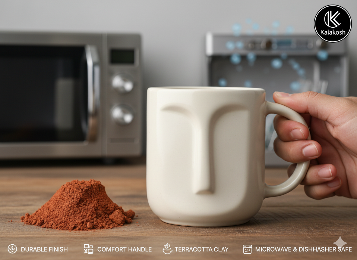 Abstract Face Ceramic Coffee Mug for Home Decor, Office Use & Gifting | Unique Artistic Tea Cup | Premium Home Use Terracotta Clay