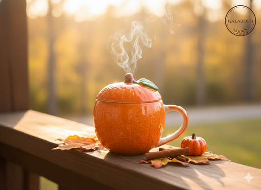 Ceramic Orange Mug with Lid & Handle - Premium Orange Tea/Coffee Cup for Home Decor, Office Use & Gifting - Unique Fall/Autumn Kitchen Aesthetic
