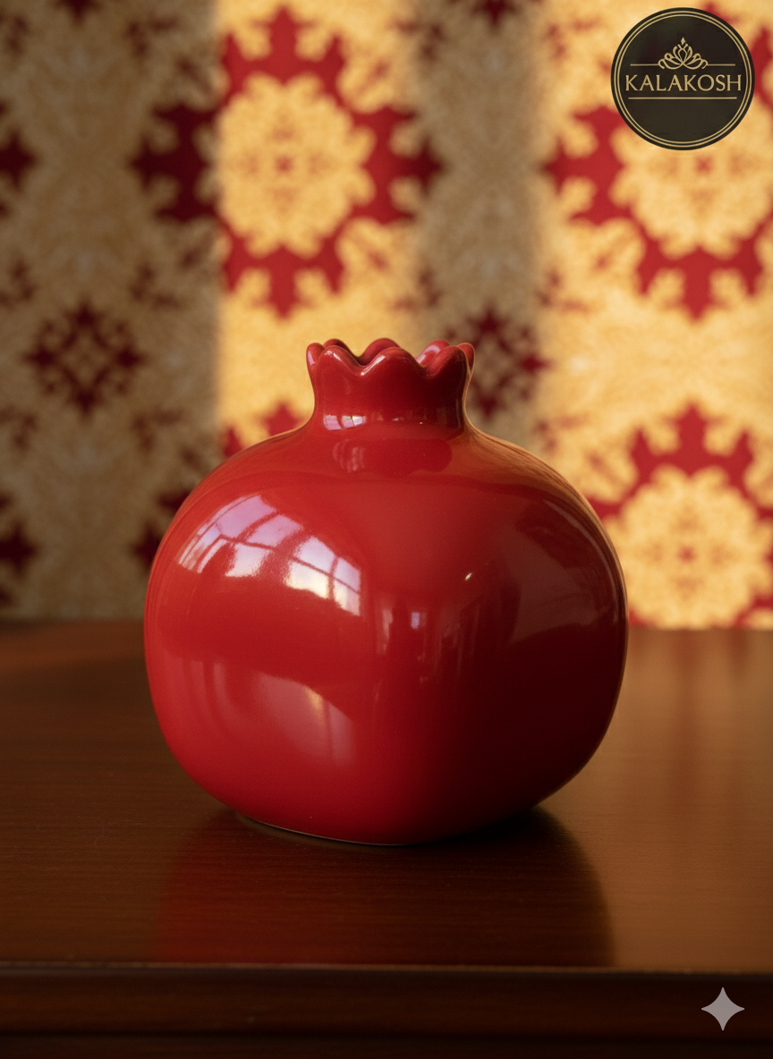 Premium Red Pomegranate Home Decor Vase | Glossy Ceramic Decorative Showpiece for Home Use, Office, Living Room Tabletop | Unique Gifting