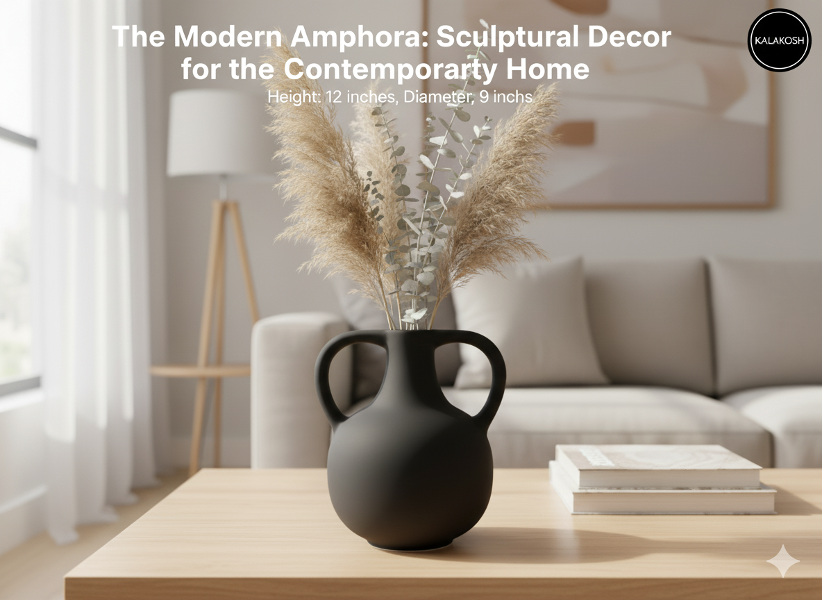 Premium Matte Black Double Handle Bottle Vase Planter | Modern Home Décor | Office Use, Living Room Accent, Clay Terracotta