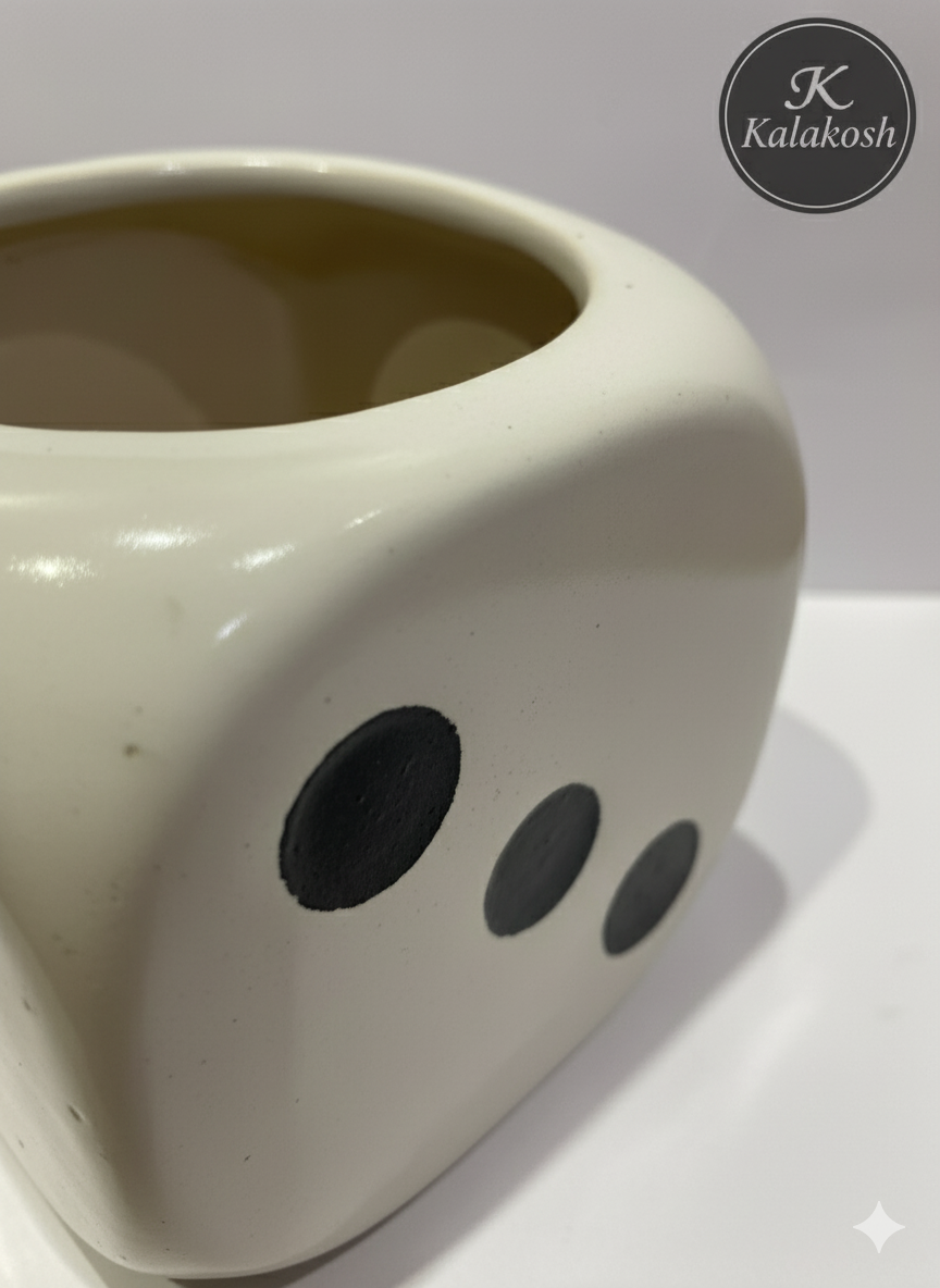 Handcrafted Ceramic Planter | Dice Design Clay Pot for Home & Office Decor | Eco-Friendly Artistic Desk Planter Gift | Rustic Indoor Flower Pot