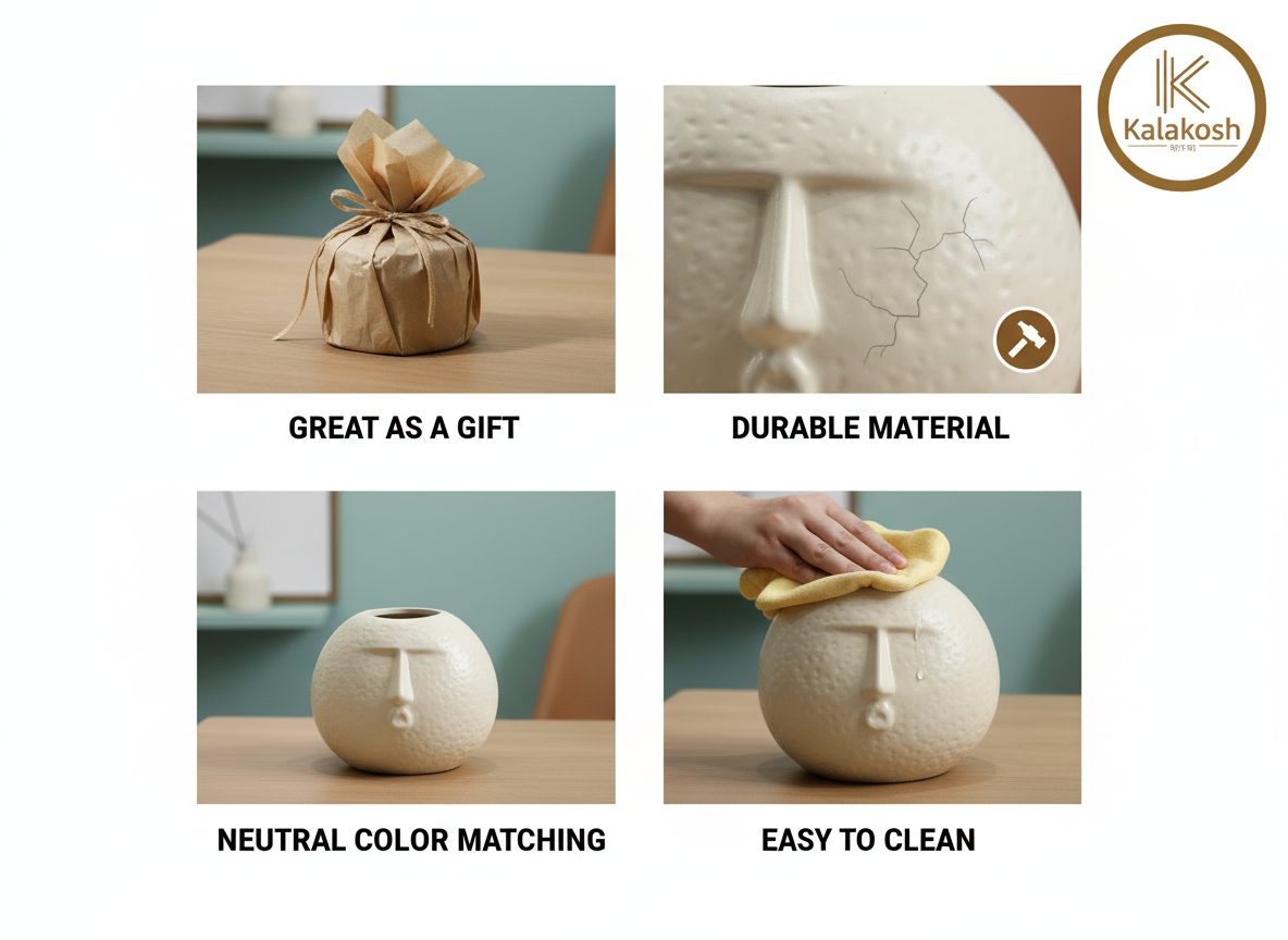 Abstract Ceramic Face Vase for Home Decor | Premium Textured Planter Pot for Home Use & Office Use | Unique Tabletop Centerpiece Art