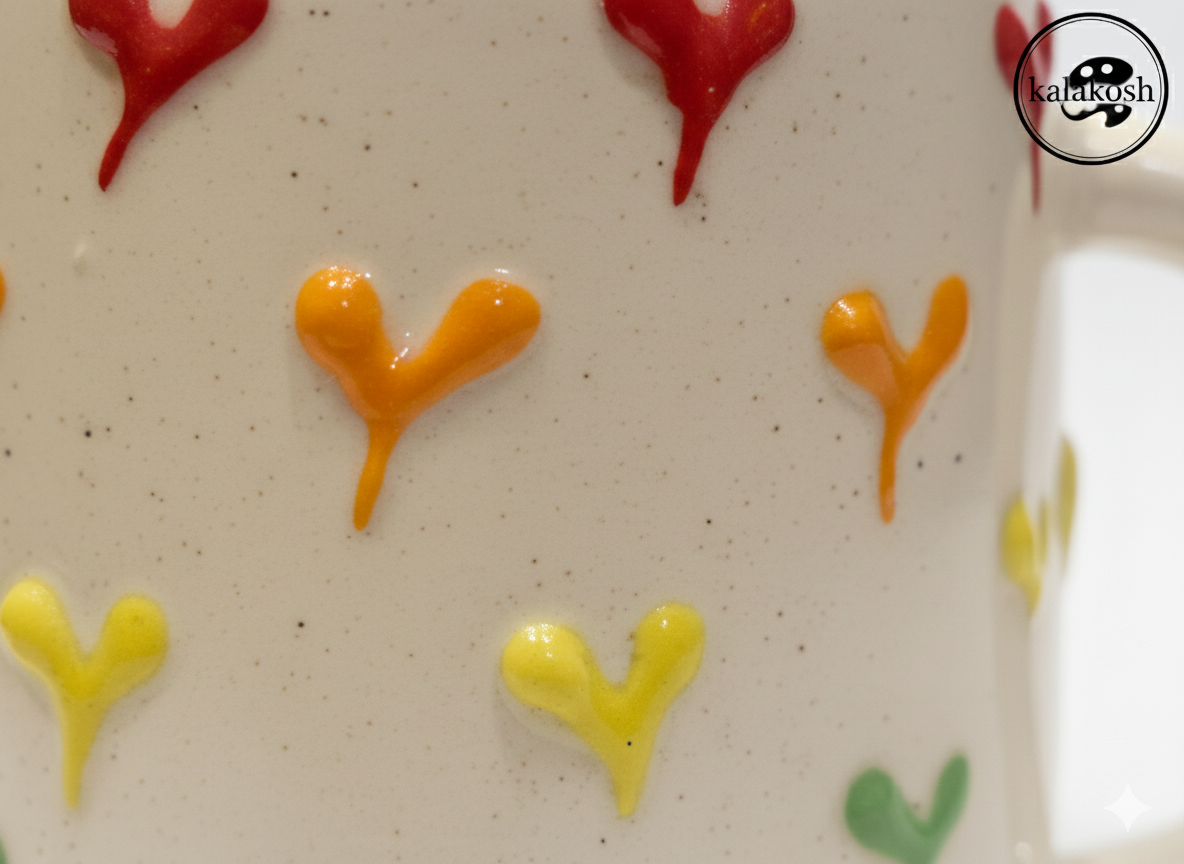 Rainbow Heart Ceramic Coffee Mug - Embossed 3D Design Tea Cup for Home Use & Office Use | Cute Kitchen Drinkware & Multipurpose Home Decor Vase | Microwave Safe Gift for Friends & Family (350ml)