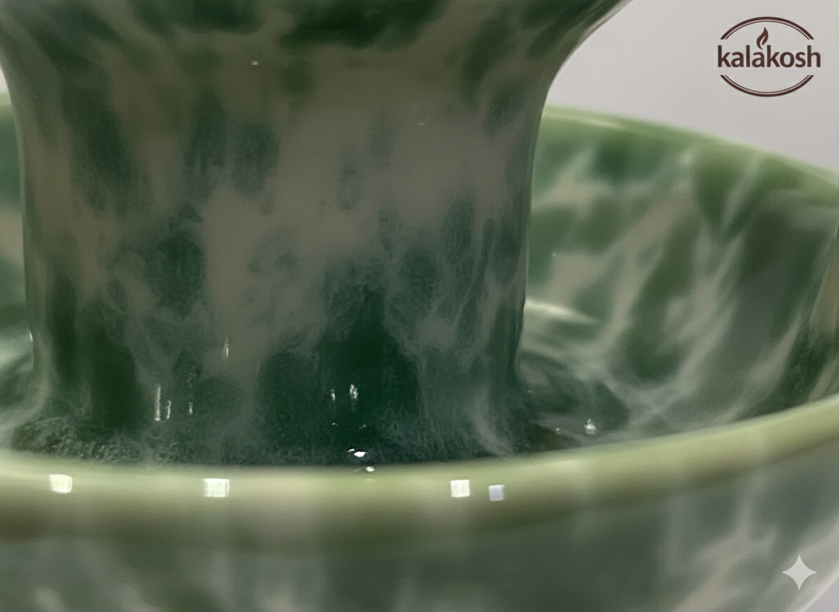 Premium Handcrafted Ceramic Candle Stand for Home Decor – Elegant Green Sponge Glazed Chamberstick with Handle for Living Room, Office Use, Festive Gifting & Aesthetic Home Decor Vase Accessory