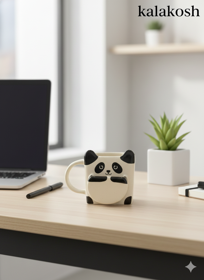 Ceramic Panda Coffee Mug with Biscuit Holder Pocket, Cute Animal Tea Cup for Home Decor & Office Desk Use, Unique Novelty Gift for Kids & Adults, Cookie Dunking Slot