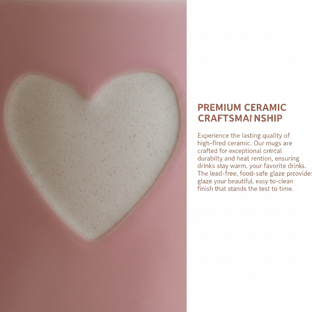 Cute Pink Heart Ceramic Coffee Mug (300ml) | Premium Glossy Tea Cup for Home Decor, Office Use & Gifting | Terracotta Style Home Use Cup