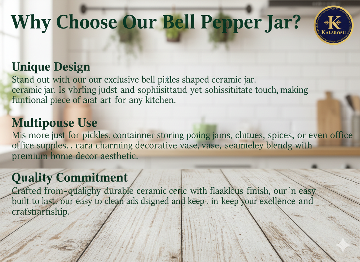 Premium Green Ceramic Pickle Jar Container with Lid | Unique Bell Pepper Shape | Multipurpose Kitchen Storage, Home Decor Vase, Office Use, Home Use | Ideal Gifting