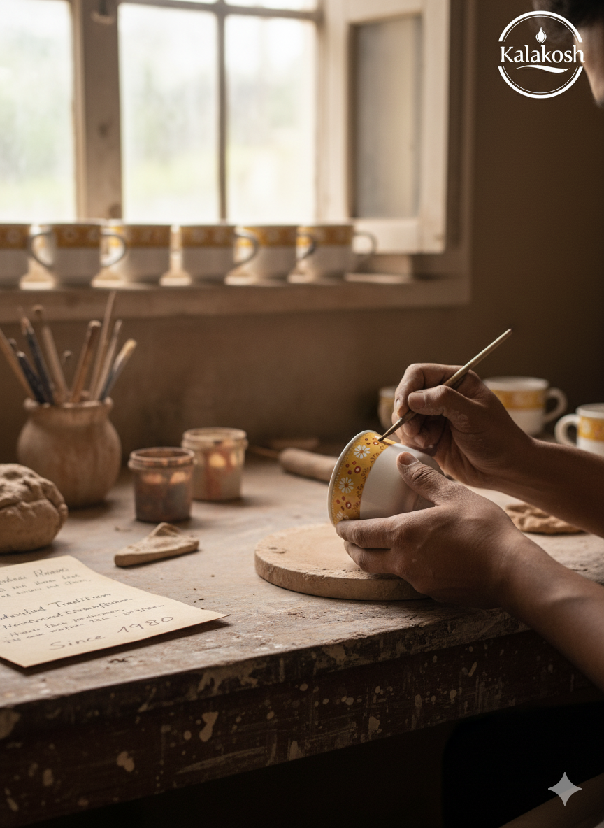 Handcrafted Rustic Ceramic Tea Cup Set of 6 | Clay Coffee Mugs for Home & Office Use | Artisanal Gifting