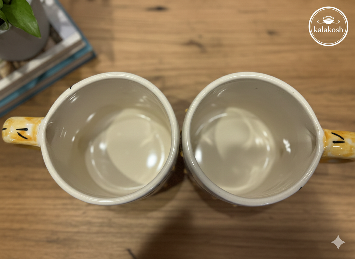 Handcrafted Ceramic Coffee Tea Mugs Set of 2 | Bee Design | Premium Pottery for Home Decor & Office Use | Unique Gifting