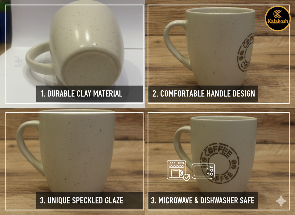 Handcrafted Rustic Ceramic Clay Coffee Mugs | Premium Stoneware for Home & Office Use | Eco-Friendly Artisan Tea Cup | Speckled Finish | Ideal Gift