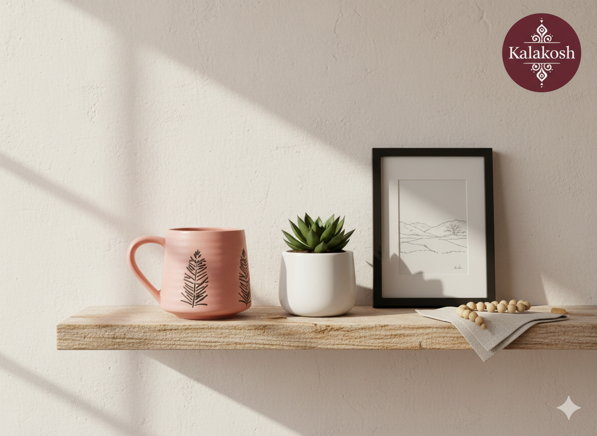Handcrafted Terracotta Clay Coffee Mug | Pink Aesthetic | Black Fern Leaf Design | Rustic Home Decor & Office Use Tea Cup | Unique Gifting
