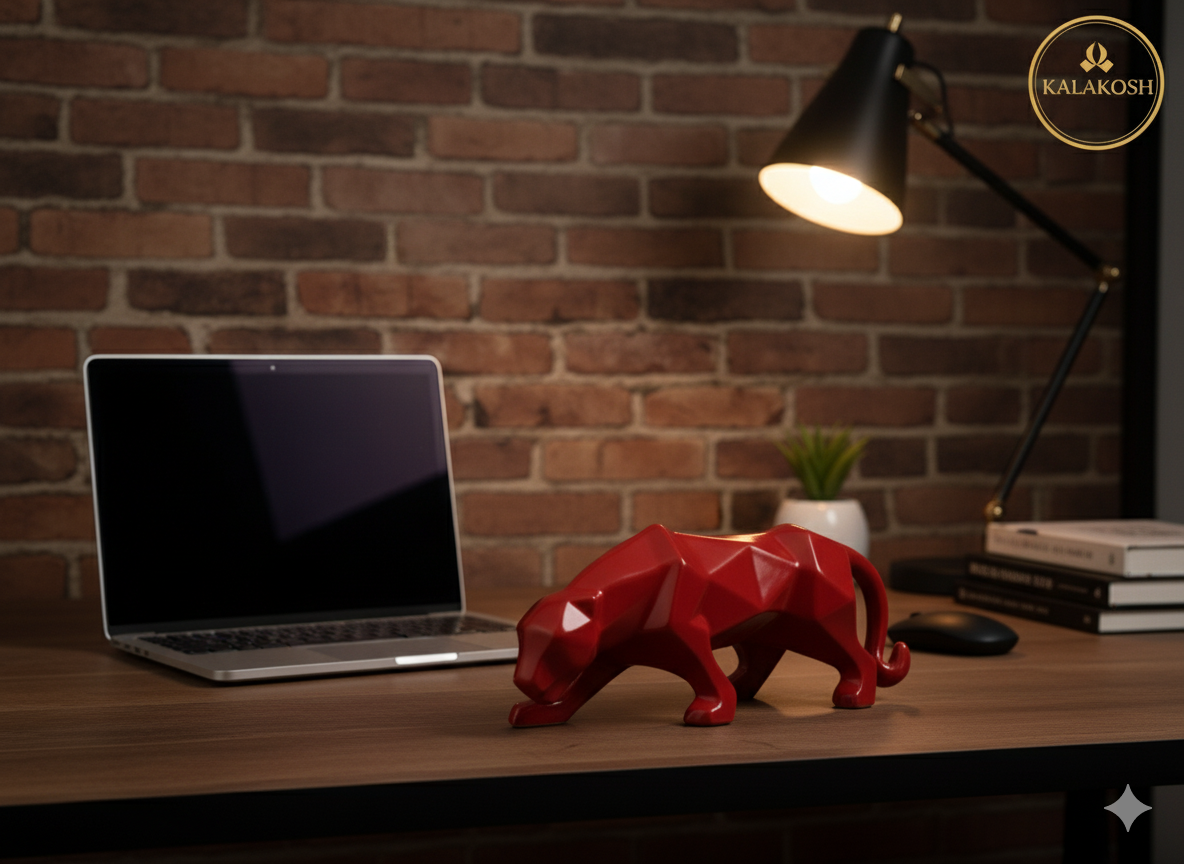 Geometric Panther Showpiece for Home Decor | Abstract Animal Sculpture Statue Figurine | Set of 2 | Modern Living Room, Office Table Accent & Art Gift