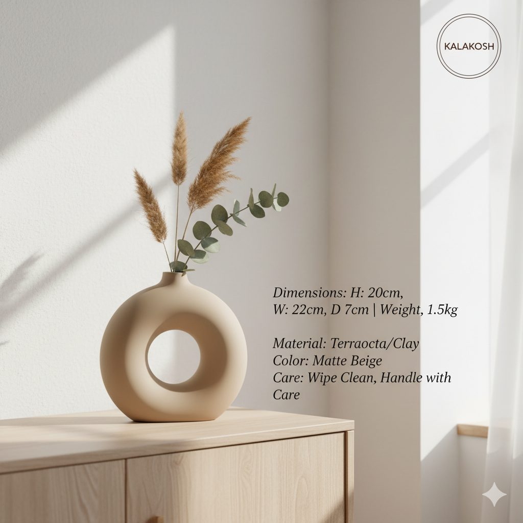 Modern Donut Ceramic Home Decor Vase | Minimalist Table Centerpiece for Home Use & Office Use | Premium Gifting & Aesthetic Showpiece