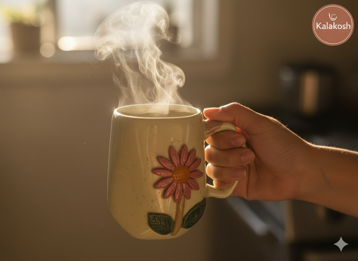 Handcrafted Floral Ceramic Coffee Mug | Home Decor Vase | Office Use Tea Cup | Premium Artisan Glaze for Home Use & Gifting