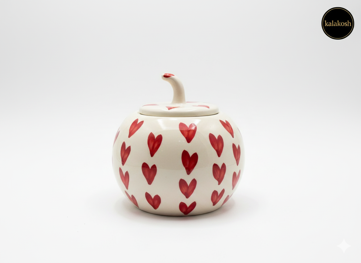 Handmade Ceramic Heart Jar/Vase with Lid – Premium Home Decor, Storage Pot for Kitchen, Office, Living Room – Unique Valentine's Day or Wedding Gift